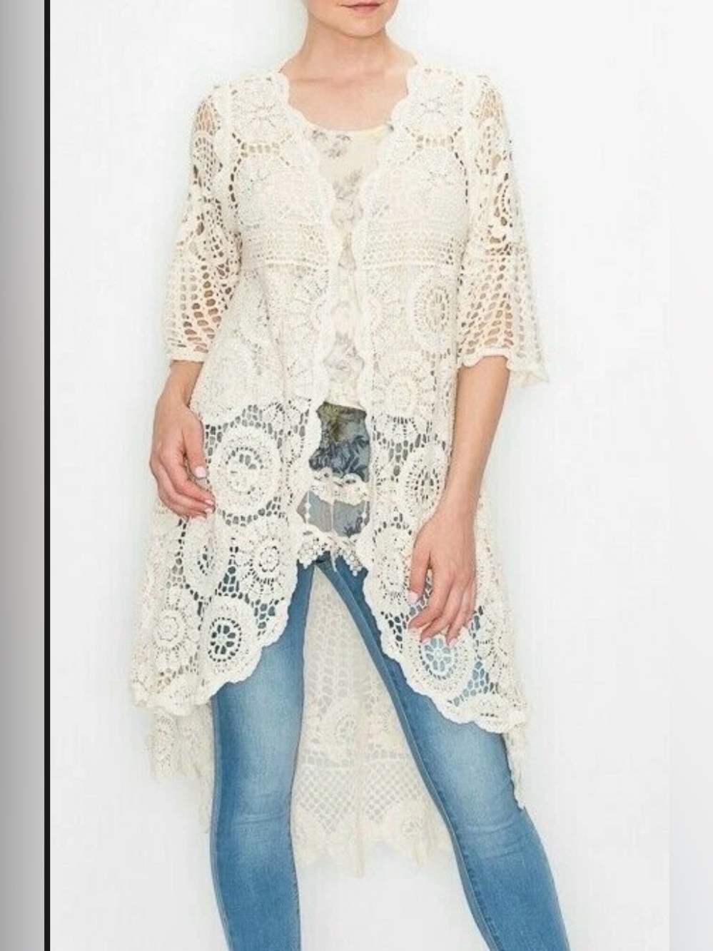 🌼ORIGAMI crocheted cardigan LACE VINTAGE WESTERN KIMONO NATURAL bohemian